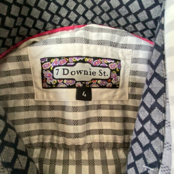 7 Downie St Button Down Shirt Mens Size 4 Medium Flip Cuff Black White Check - Picture 7 of 8